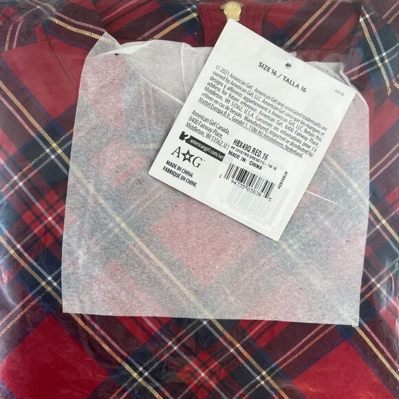 American Girl Pretty Plaid Christmas Dress For Girls Sz 16 Rare Retired Holiday - Picture 3 of 5